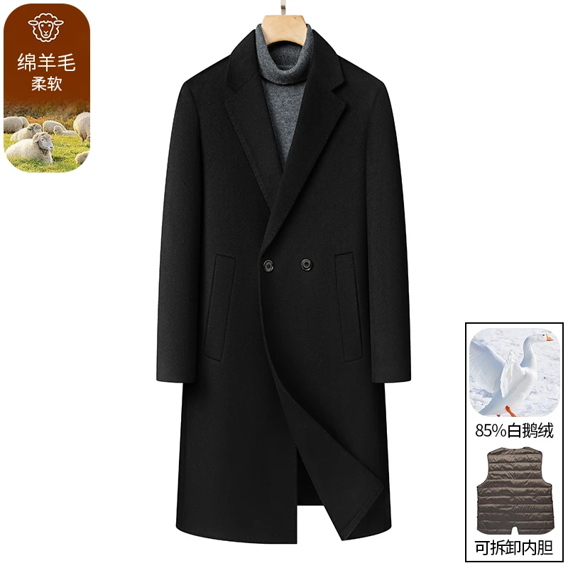 绵羊毛双面呢西装领长款毛呢大衣外套传奇保罗秋冬季男士新款外套