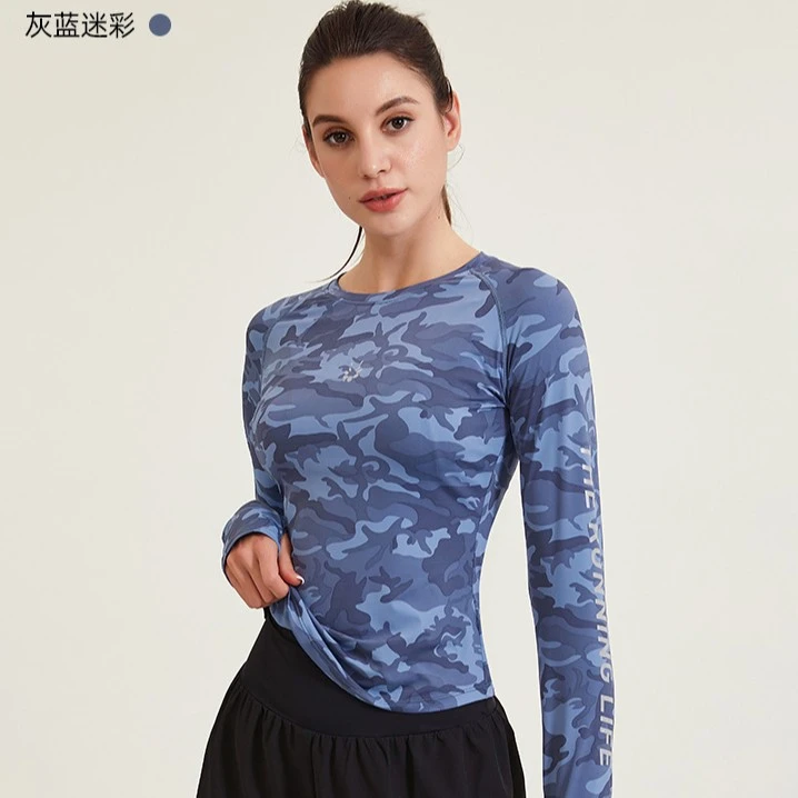 瑜伽服女紧身弹力t恤长袖速干透气运动服晨跑步训练夏季健身上衣