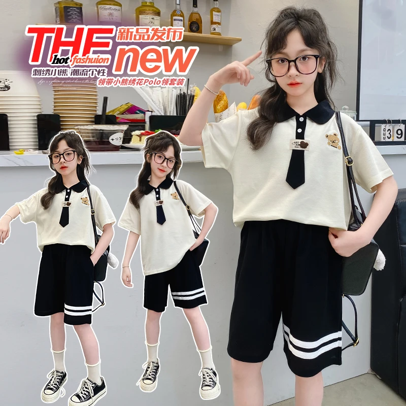 女童洋气夏装短袖套装中大女孩儿童时髦网红POLO衫夏季潮衣服8岁9