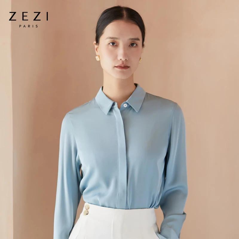 ZEZI【重磅桑蚕丝】简约优雅暗门襟垂感通勤衬衫气质女装时尚休闲衫