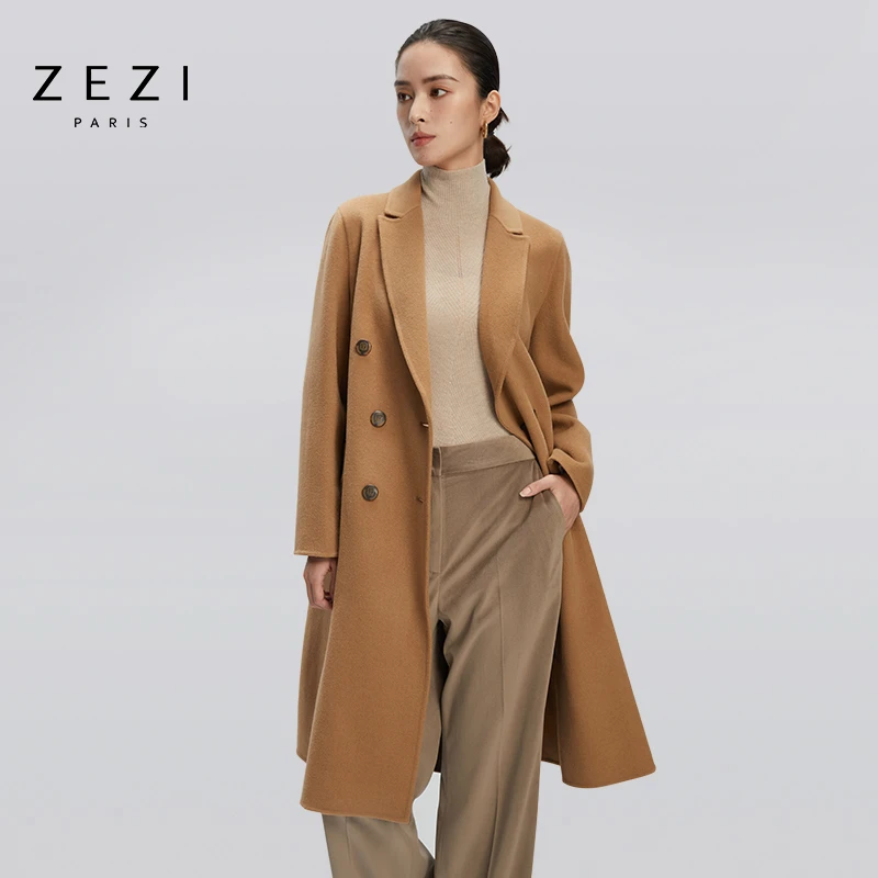 ZEZI秋冬C*E家软黄金羊绒羊毛双排扣气质女装穿搭双面呢女款大衣