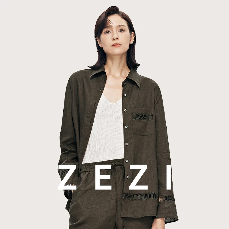 ZEZI天然亚麻衬衫女商务通勤职业休闲衬衫亚麻上衣气质外套25春夏