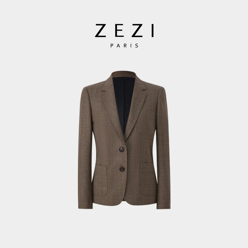 ZEZI【指挥家西装】老钱风经典平驳领羊毛西装气质通勤女西服秋新款