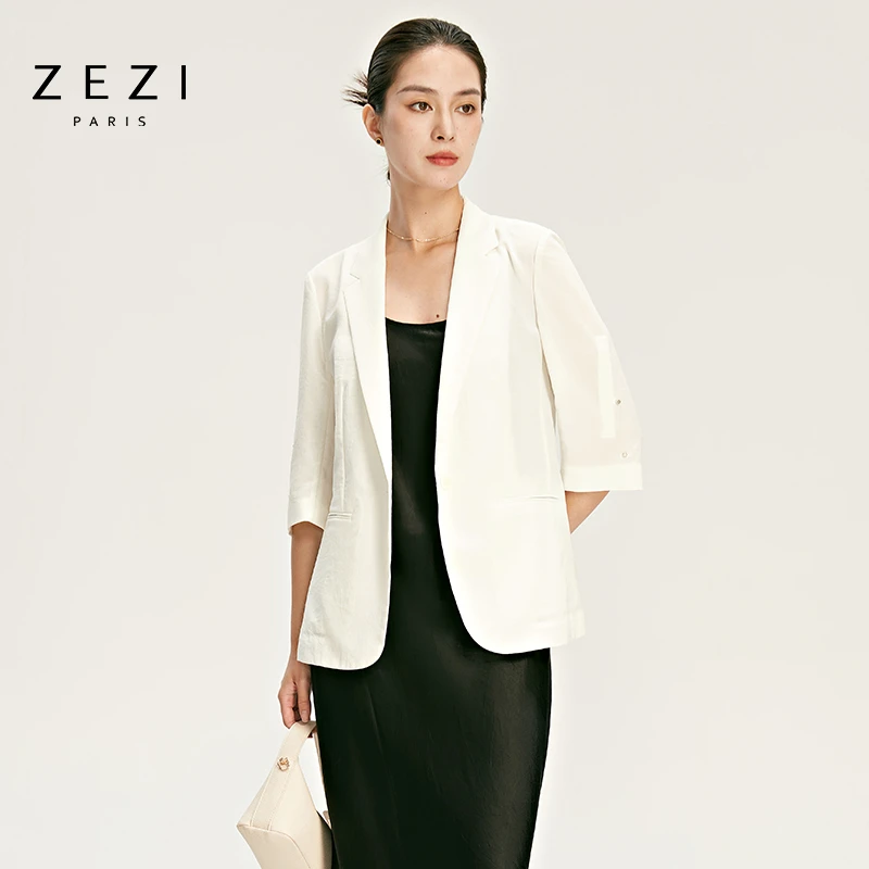 ZEZI【进口面料】轻薄舒适七分袖西装女春秋新穿搭时尚通勤休闲西服