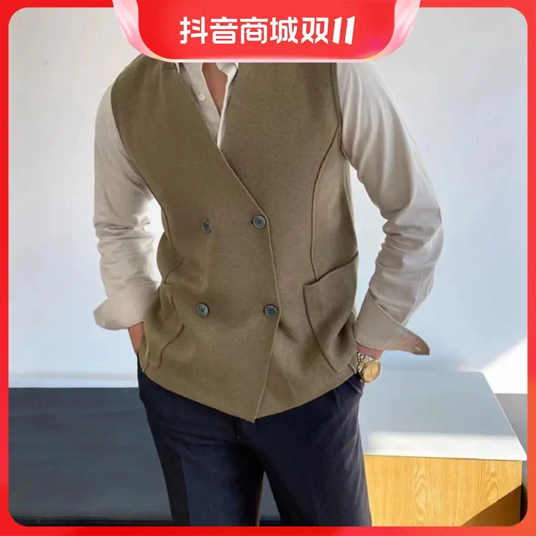 秋冬针织西装马甲男韩版修身英伦风坎肩背心休闲立领羊毛无袖外套