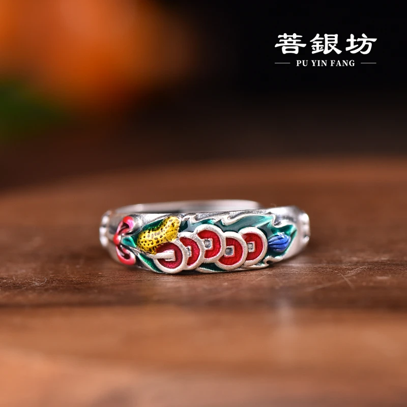 足银珐琅戒指 【菩银坊】大业有成 米多多麦穗 五钱钱戒指