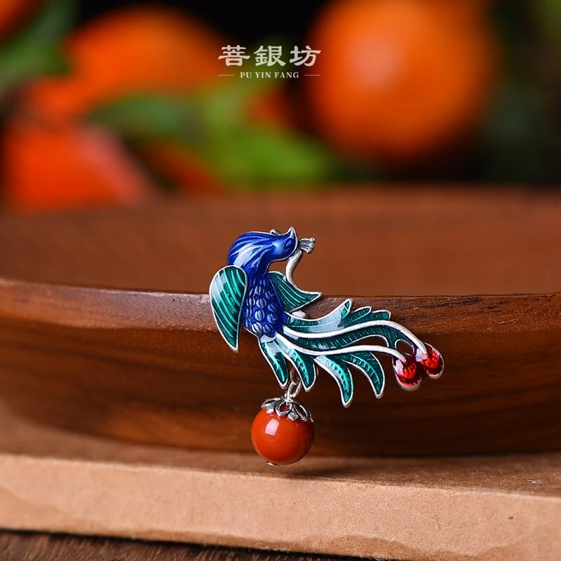 【菩银坊】南红玛瑙S925银 凤舞九天 凤凰红珠吊坠