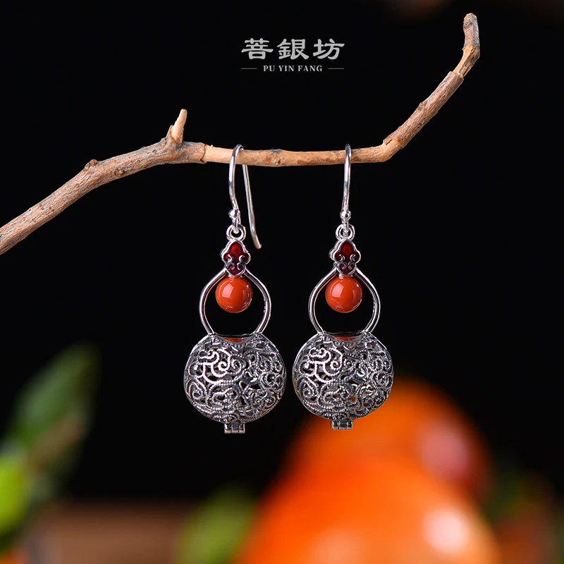 925银珐琅耳饰 【菩银坊】925银花丝葫芦香囊耳环 古风 气质 精美