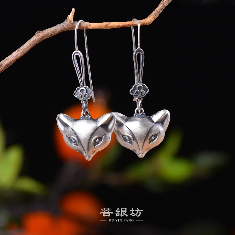 925银耳饰 【菩银坊】 灵狐如意耳环 5D立体工艺磨砂质感 时尚 手工