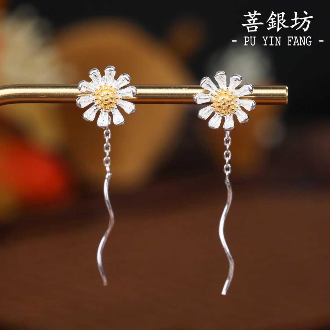 925银耳饰 【菩银坊】向日葵耳线 小清新 时尚 百搭