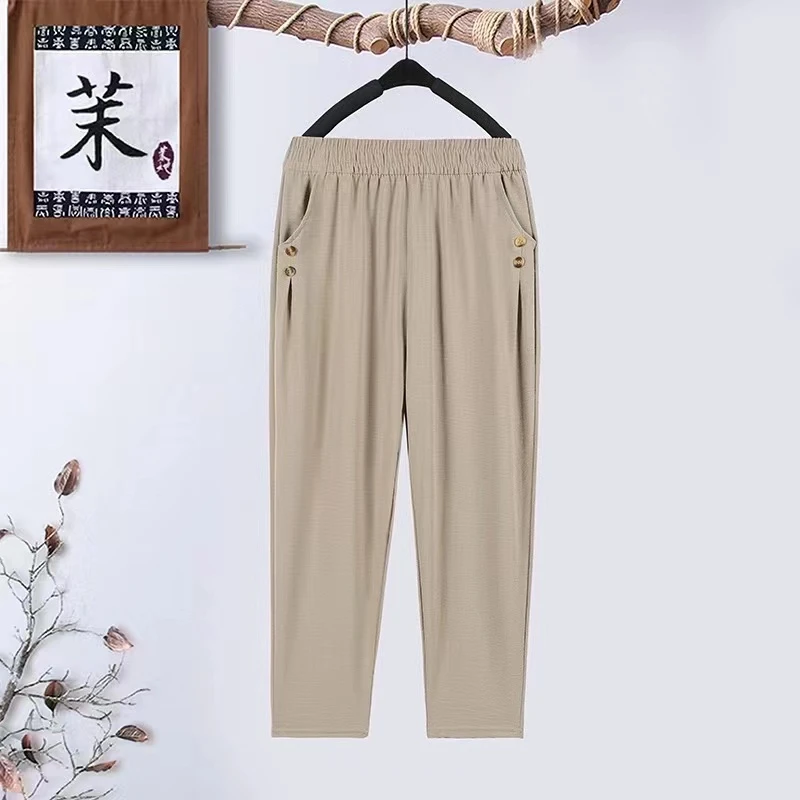 妈妈夏季薄款九分裤休闲松紧婆婆宽松裤子中老年人女裤奶奶直筒裤