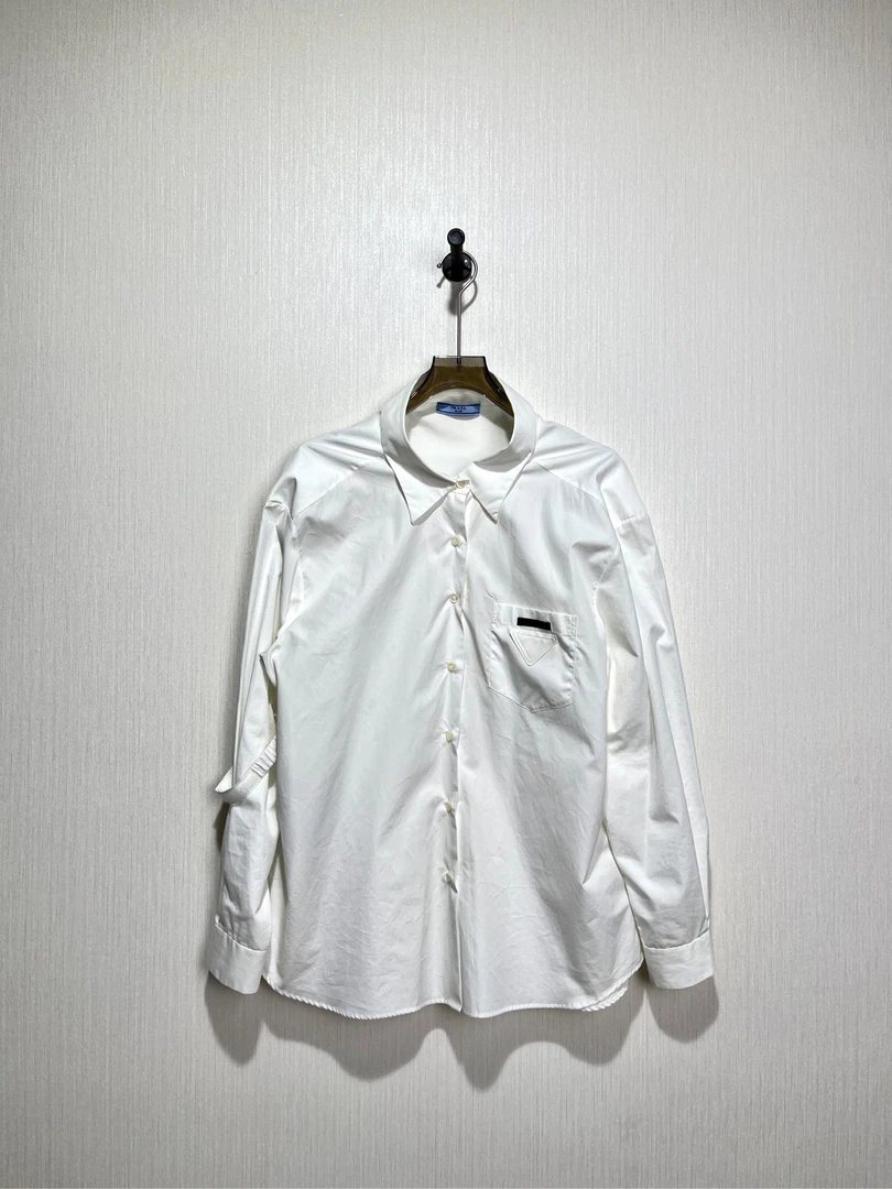 prada 普拉达 三角标白色长袖衬衫 40码/99新