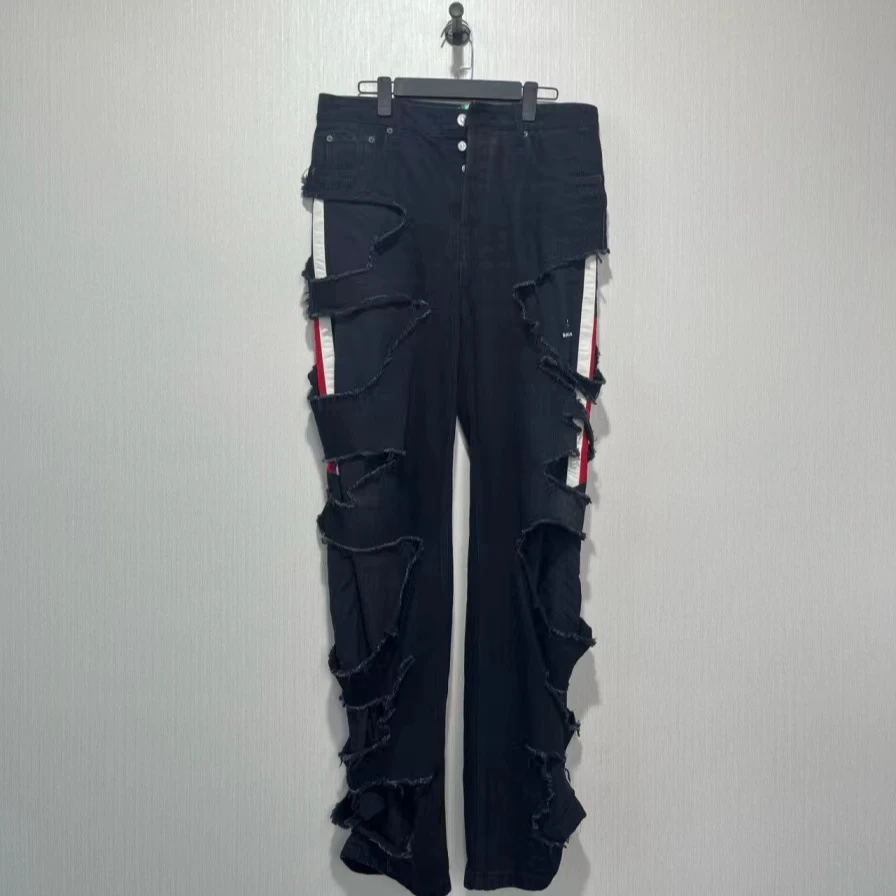 Balenciaga 21FW秀款黑红双层破坏拼接牛仔裤/M码/99新/毒价15000