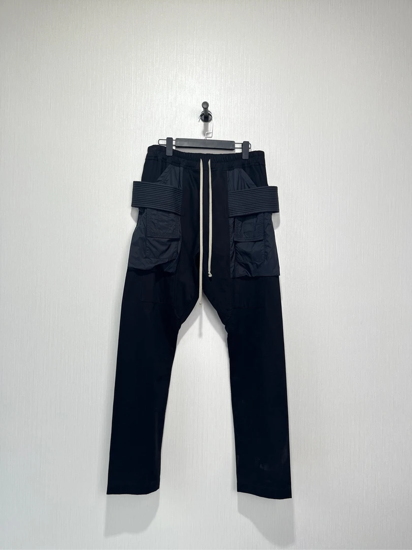 M Rick Owens RO 黑色棉质拼接尼龙裤 M码/99新/SN3881