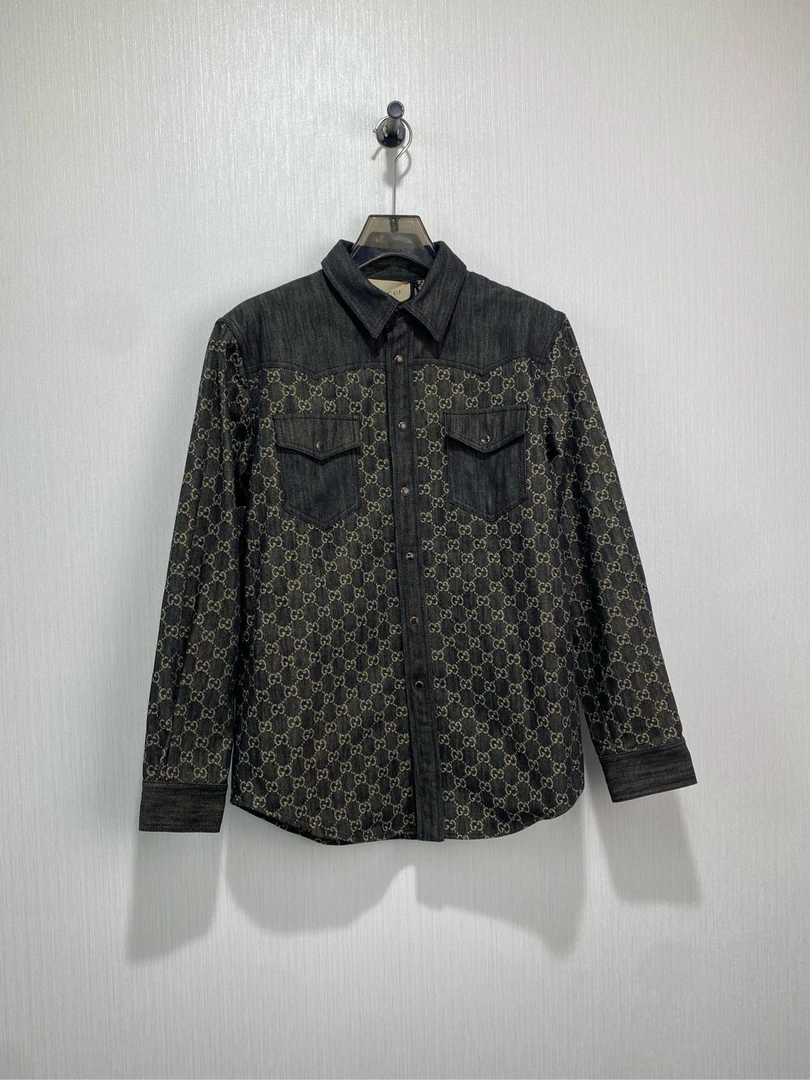 全新未使用 GUCCI/古驰 男/48码/满印Logo牛仔衬衫外套/14000