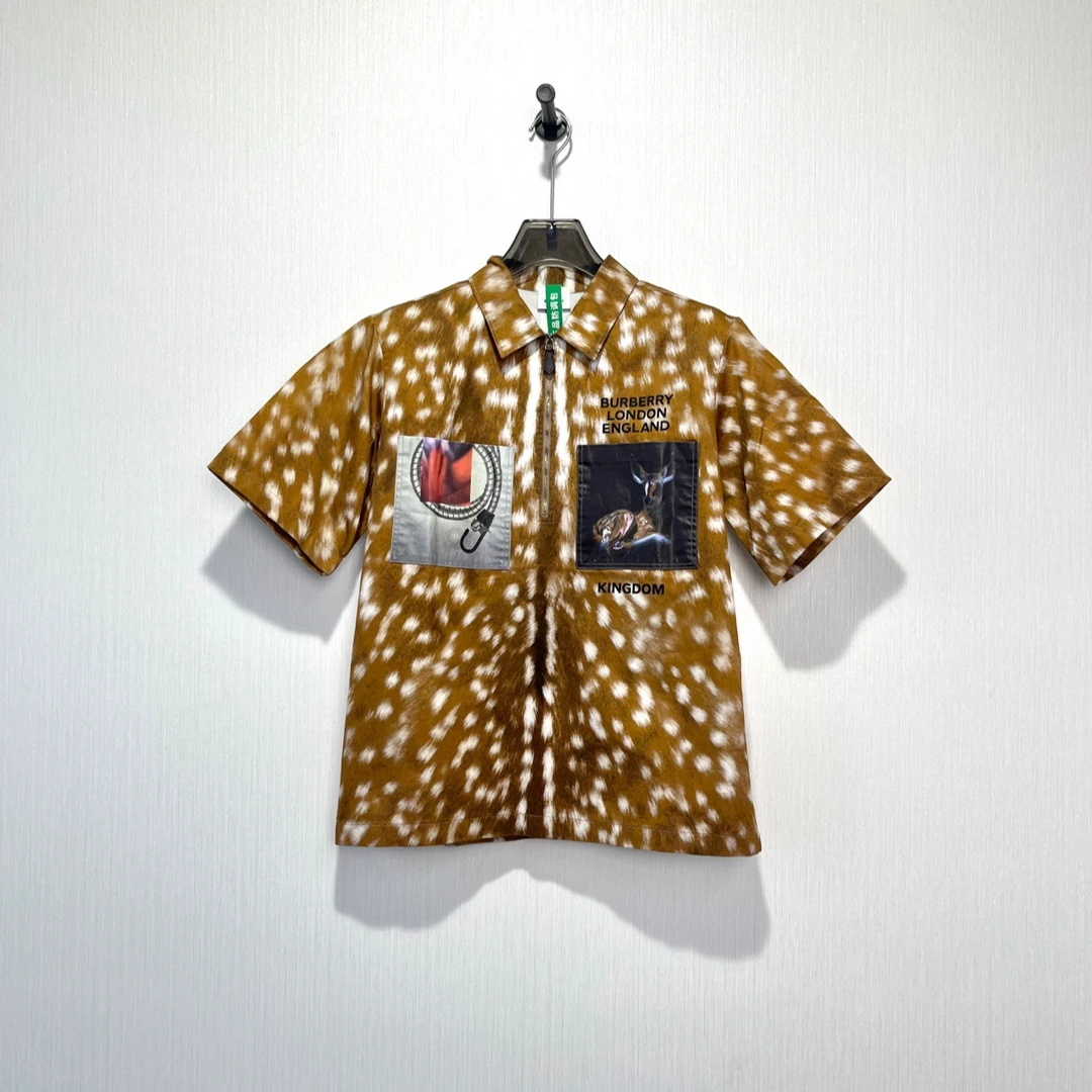 Burberry 鹿纹半拉链短袖衬衫 46码/99新/公价6800