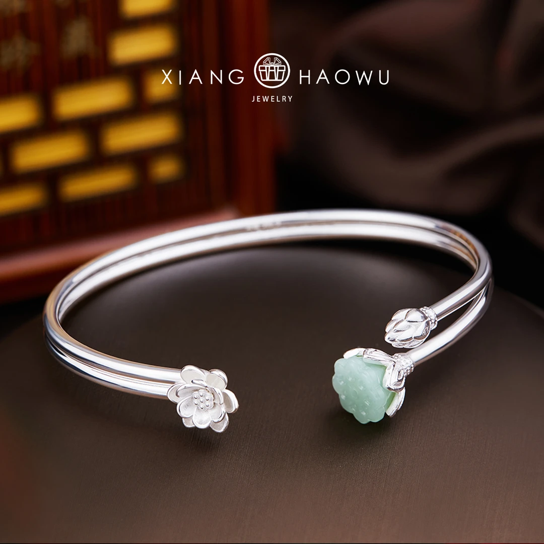 足银亚克力手镯 手工国风镯子女款时尚调节清新百搭YHS004 Y