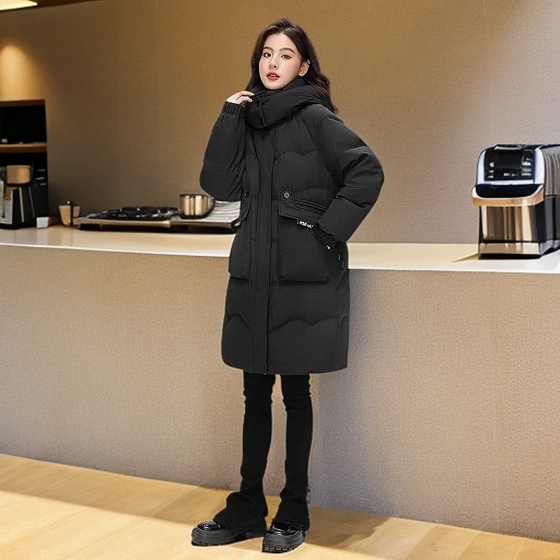 中长款羽绒服女加厚显瘦时尚保暖防寒外套大码连帽宽松韩版过膝缘