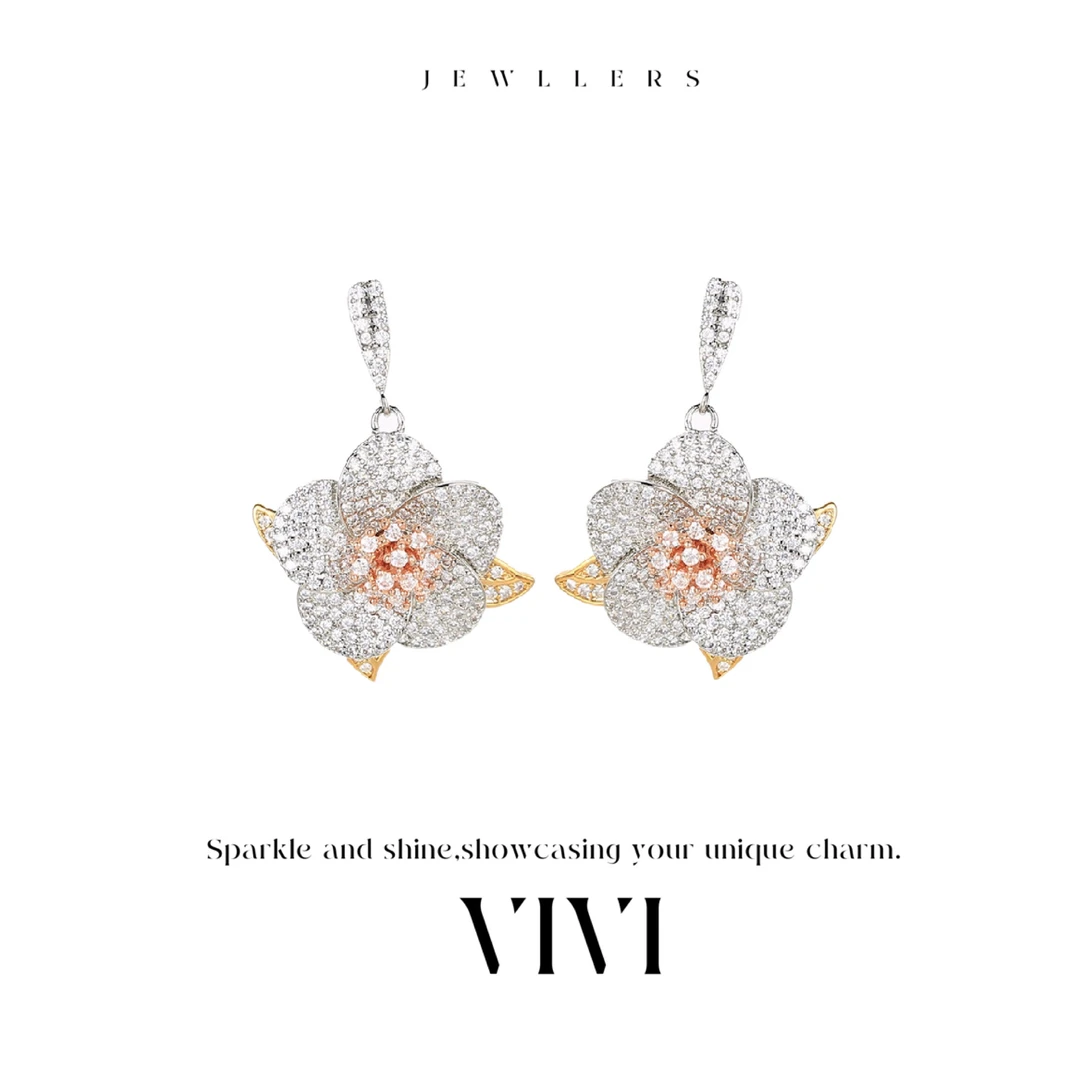 铜合金合成锆石耳饰 外贸高品耳饰E63124