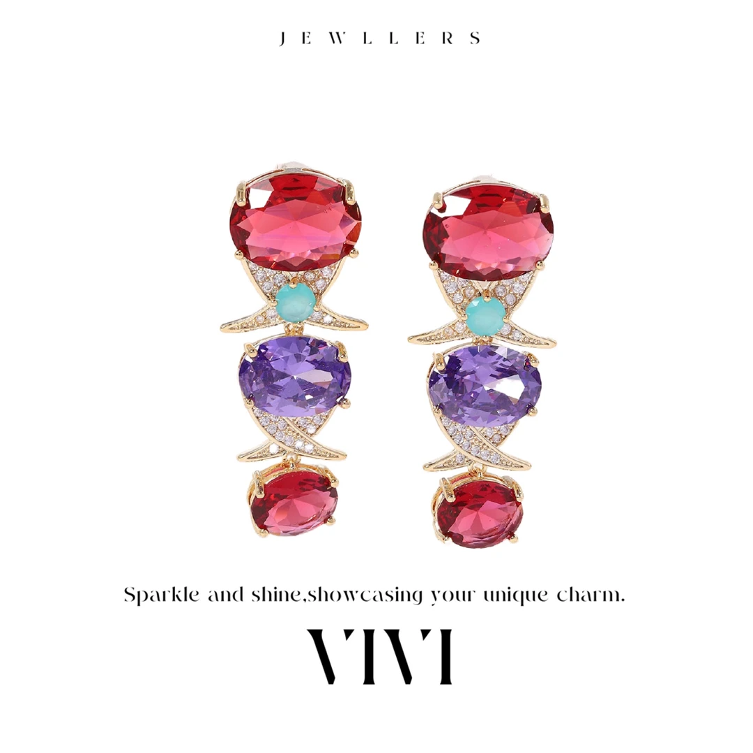 铜合金合成锆石耳饰 外贸高品气质耳饰轻奢E3114