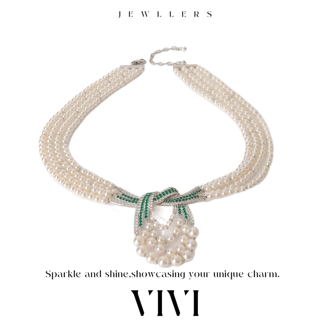 铜合金合成锆石吊坠 外贸高品轻奢时尚项链法式编织