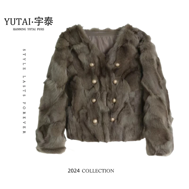 【尹公子专属】冬季新款时尚双排扣毛毛外套YT 025