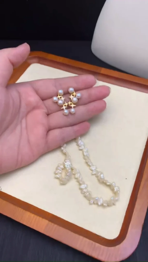 【闪购商品】淡水珍珠耳饰银S925镶嵌星星耳钉