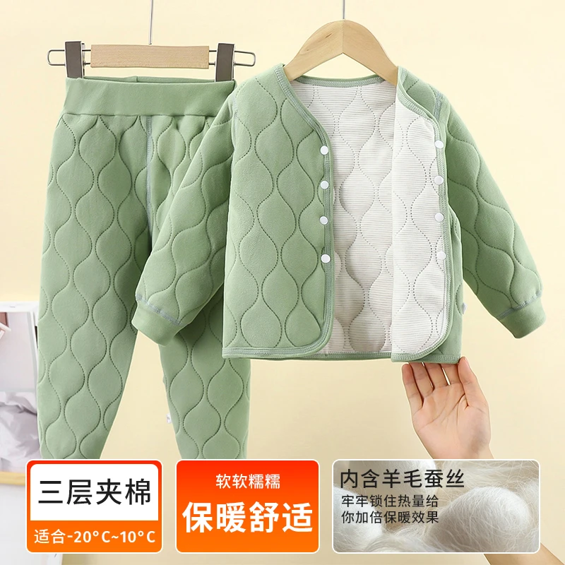 校服神器冬季儿童保暖套装内穿秋冬季三层加厚女童婴儿男童宝宝