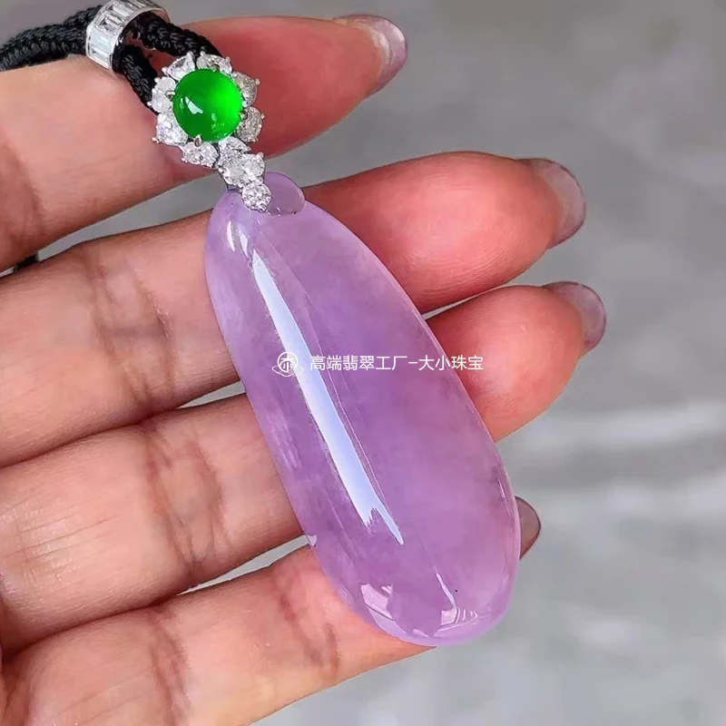 大小珠宝冰种粉紫罗兰天然翡翠福瓜吊坠老坑缅甸高端冰起胶紫挂件