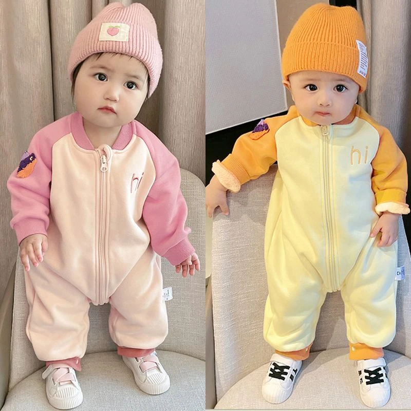 尚品加绒纯棉男女宝宝连体衣春装秋冬季新生婴儿衣服新生儿哈衣