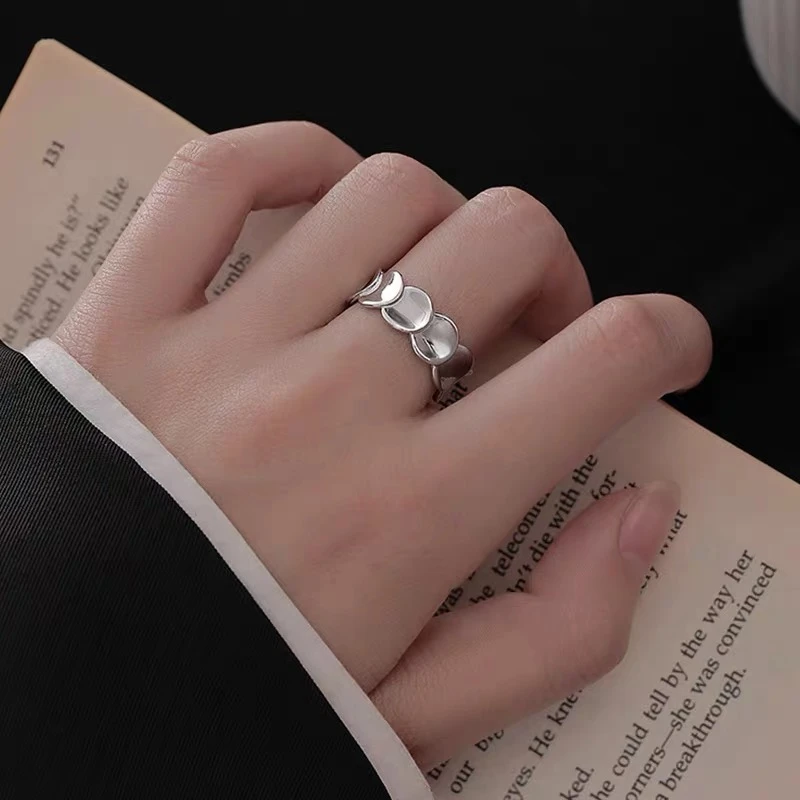 925银银制品 几何鳞片圆片戒指925