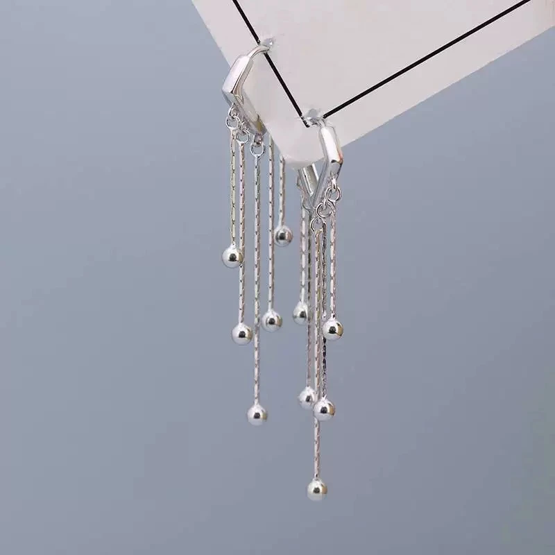 925银耳饰 S925纯银心形耳扣流苏耳环白金色