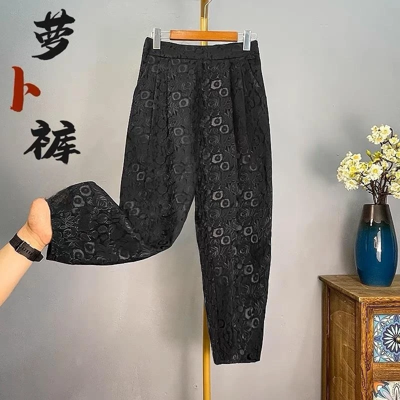 1756夏季时尚提花国风休闲裤萝卜裤中国风复古遮肉阔腿C2-4-4