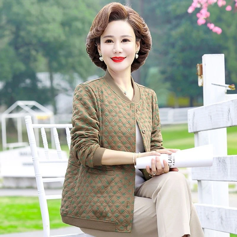 1127春秋妈妈装格子外套洋气时尚简约显年轻中老年上衣女装大码