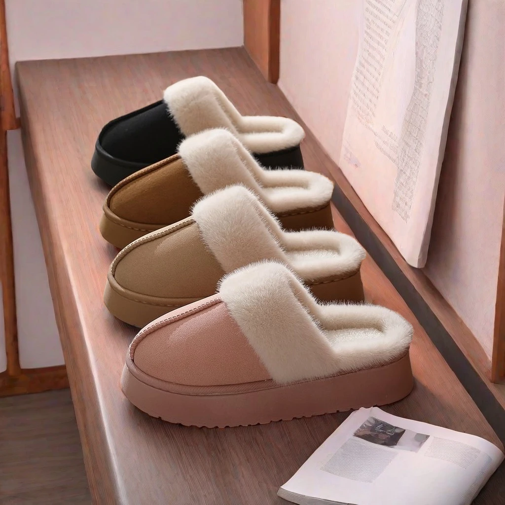 秋冬季室内爆款棉拖鞋厚底增高防滑保暖拖鞋毛毛拖冬款家居鞋新款
