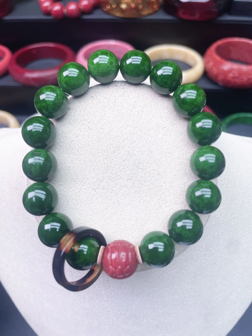 绿秋秋 12mm 富甲 冒冒花色跑环 DIY 手链 A417