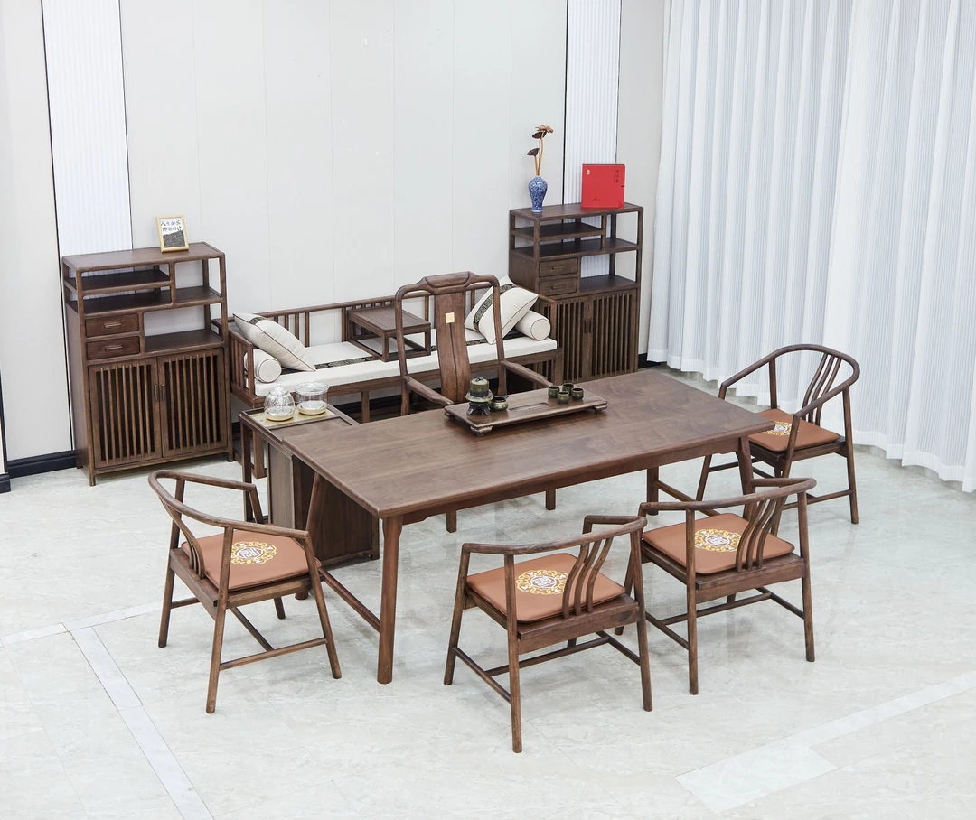 北美黑胡桃木款全实木简约新中式实木大板茶桌/茶桌/办公桌/书桌