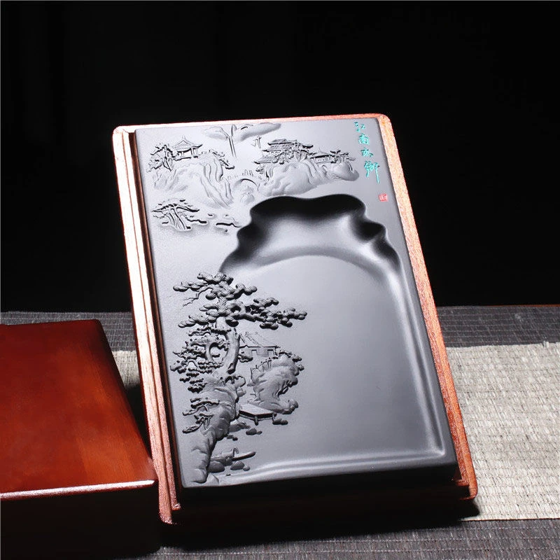 歙砚《江南水乡》经典7寸歙砚黑龙潭非遗传承墨条墨汁高档