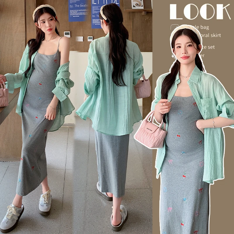 孕妇夏款针织连衣裙套装洋气时髦夏季慵懒风裙子气质休闲孕妇裙女