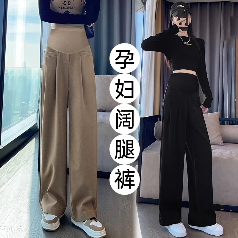 孕妇装秋冬新款加厚毛呢阔腿裤直筒裤时尚百搭休闲外穿拖地裤8923