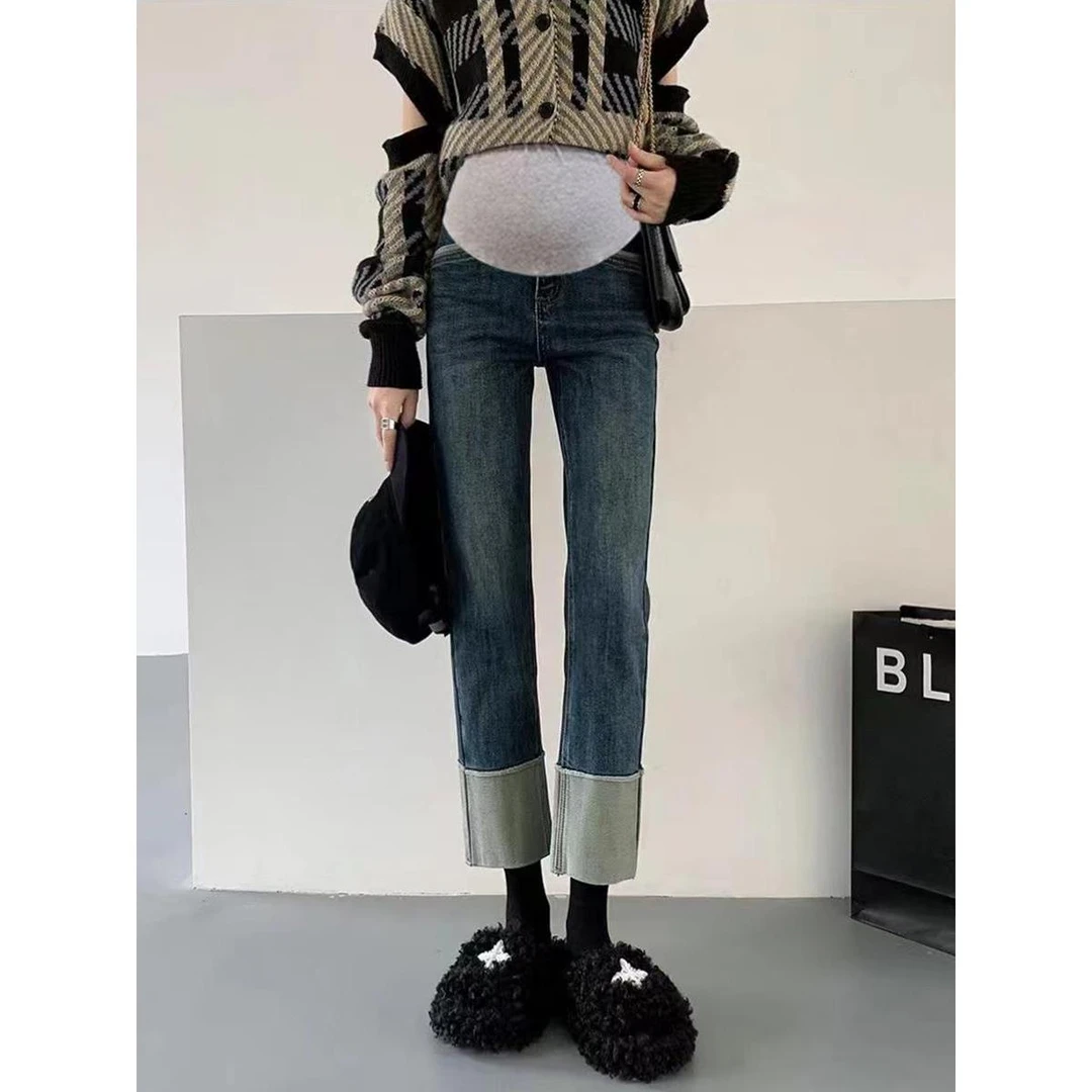 2024新款孕妇直筒牛仔裤秋冬宽松设计感复古九分烟管裤春秋款992