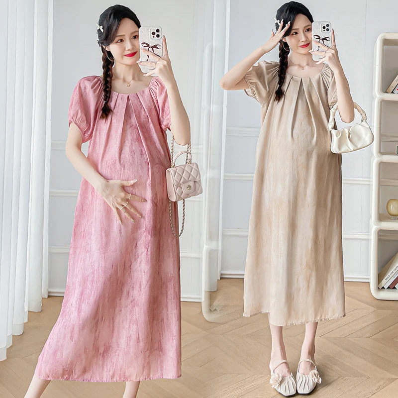 孕妇装夏季时尚炒色工艺扎染渐变裙子气质高级感复古孕妇连衣裙女