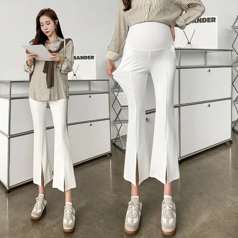 孕妇修身包臀弹力微喇叭裤子小个子秋冬加绒阔腿裤休闲高腰西装裤