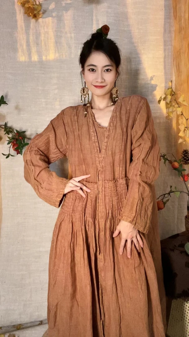 唐不染 春序·外套/文艺肌理亚麻风琴褶外套复古田园诗意62312