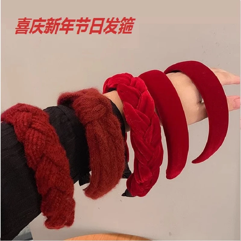 圣诞新年红发箍高级感宽边防滑头箍网红复古发卡结婚喜庆头饰发箍