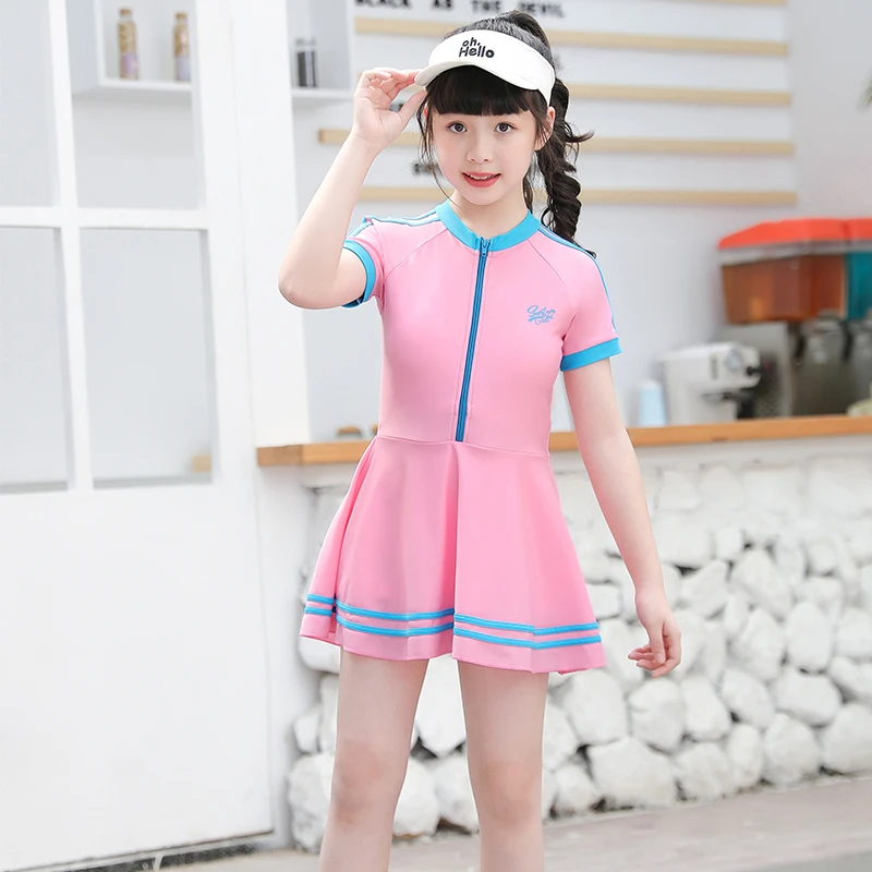 儿童游泳衣女孩夏天连体中大童韩国夏天新款专业分体裙式女童泳衣