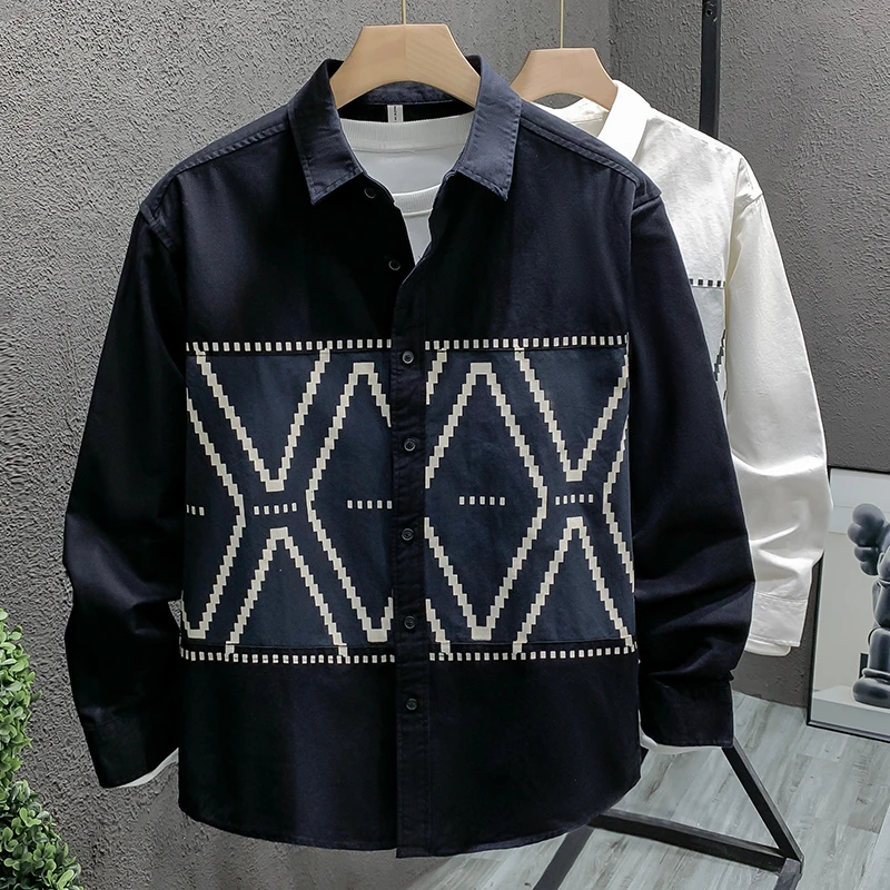 专柜轻奢品质男装撞色拼接春秋长袖衬衫小众痞帅高级感衬衣外套男