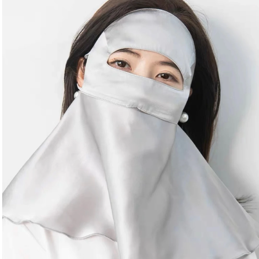 大版100%真丝防晒全脸护颈面罩防紫外线防辐射脸罩桑蚕丝脸基尼
