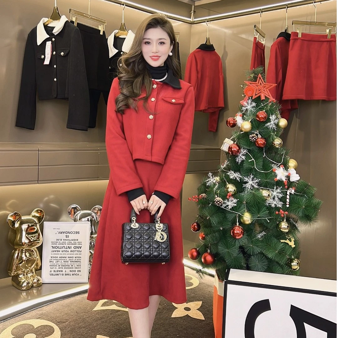 m788加绒加厚韩国绒显瘦时尚气质小香风套装