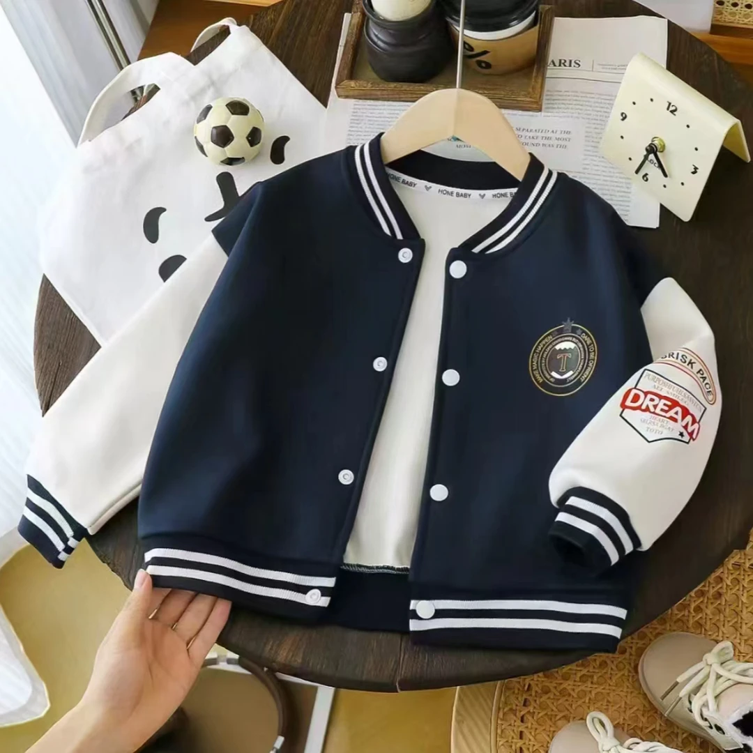 秋季新款男女童外套学院风印花儿童棒球服百搭